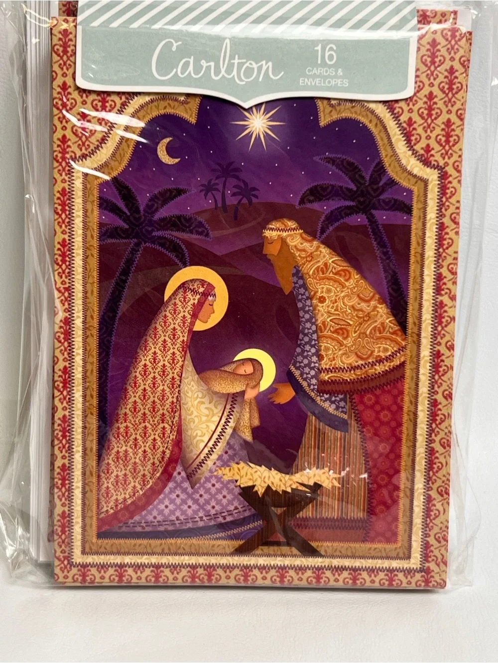 16-Carlton Cards & Envelopes Christmas Naivety Scene Mary Joseph Baby Jesus